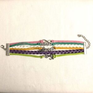 Love Faith Multi Color Braided PU Leather Wrap Charm Bracelet